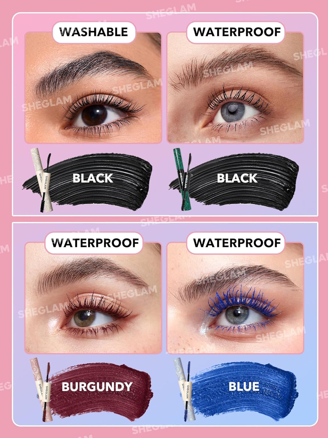SHEGLAM 2 In 1 Black Volume and Length Waterproof Mascara Long Lasting Dual-Ended Tubing Eye Makeup