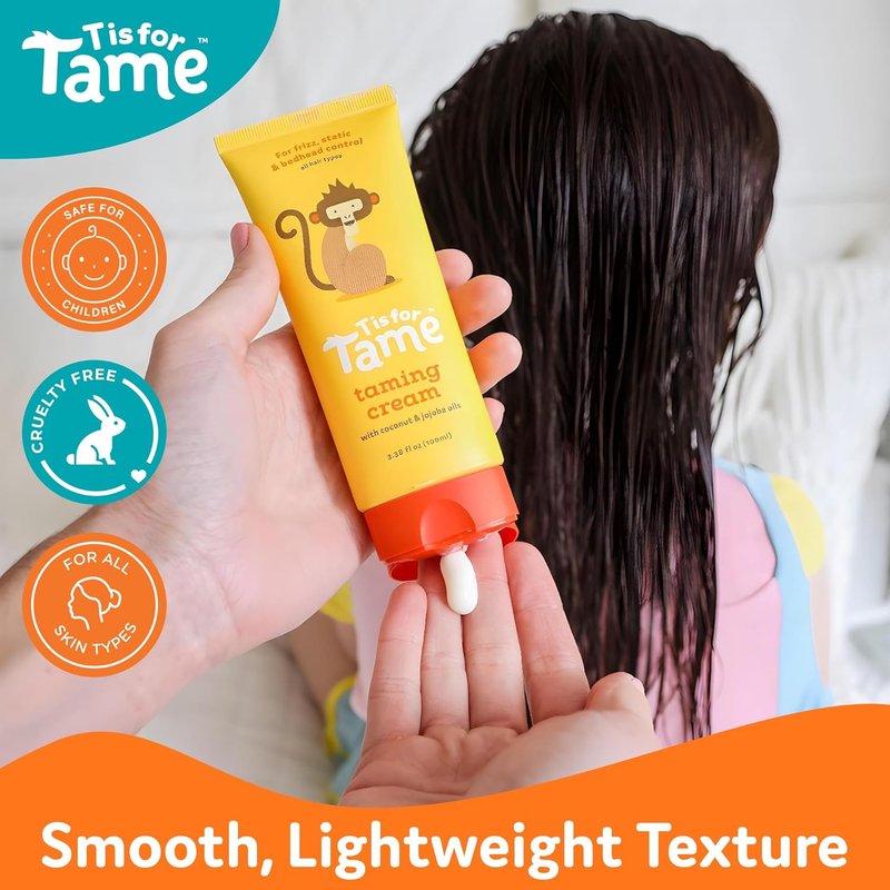All-Natural Hair Taming Cream for Kids - Frizz Control with Coconut Oil & Jojoba | 3.38 Fl Oz (2 Pack)