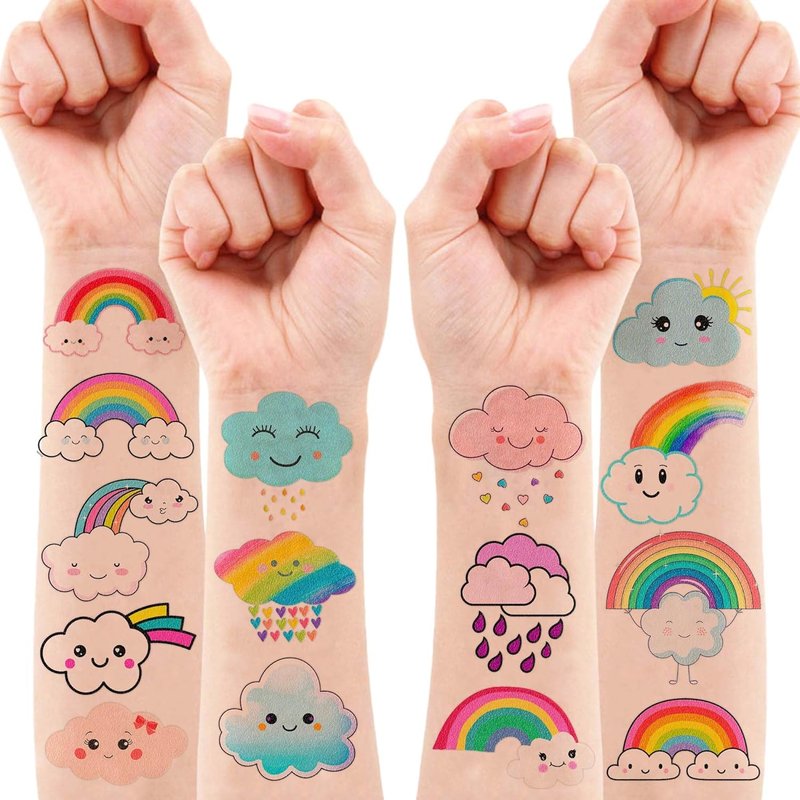 Cute Cloud Temporary Tattoo Stickers - 96 PCS Pastel Rainbow Party Decor | Kids Birthday Favors & Classroom Rewards