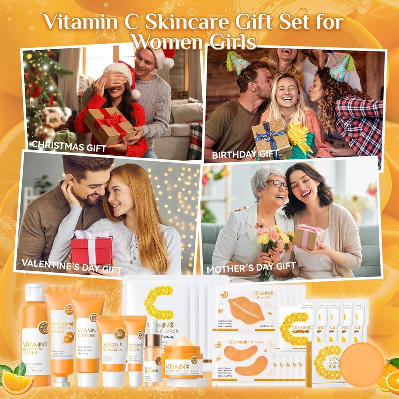28 Pcs Vitamin C Skin Care Set, Skincare for Girls 10-12, Complete Skincare Routine for Deep Clean, Soft and Hydrated Skin, Ideal Gift for Teen Girls