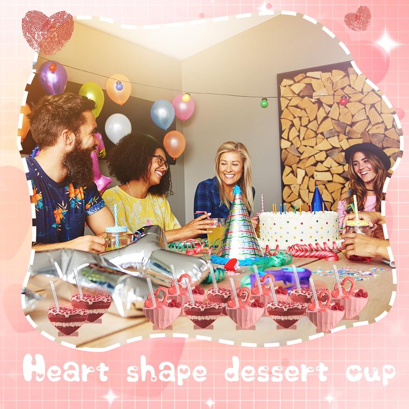 Ziliny Mini Heart Shaped Dessert Cups with Spoons 2.7 oz Valentine Day Plastic Appetizer Cup Clear Disposable Reusable Heart Shaped Bowl for Valentine Wedding Party Cakes Ice Cream(Pink,40 Set)