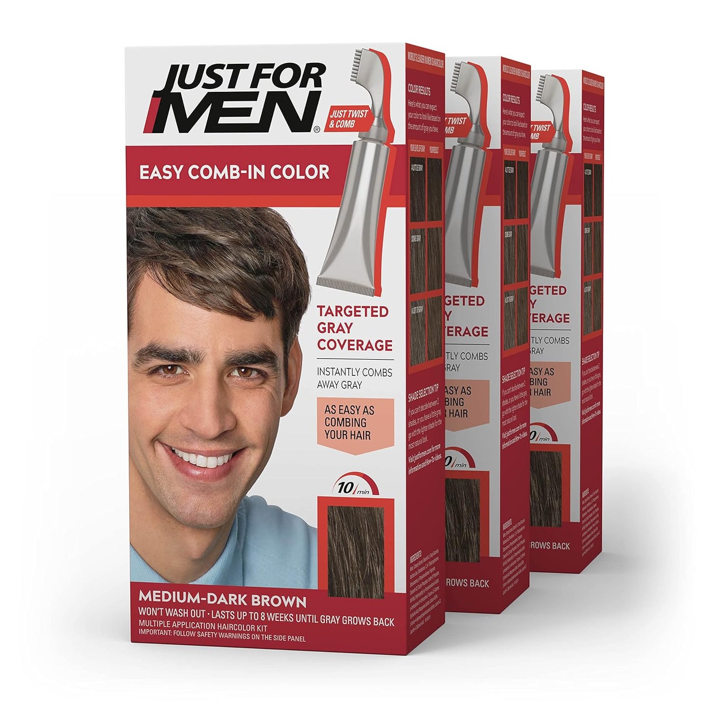 Just For Men Easy Comb-In Color Mens Hair Dye, Easy No Mix Application with Comb Applicator - Medium-Dark Brown, A-40, Pack of 1