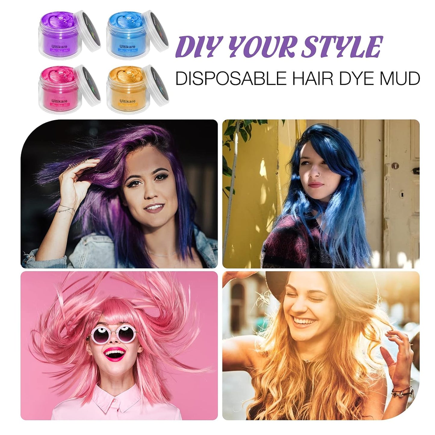 Temporary Hair Color for Kids, Ultikare Orange Hair Dye Washable Natural Hair Wax Color Chalk Mud Cream DIY Hairstyle Clay For Dark Hair Halloween, Cosplay, Party, Christmas Gift Girls 3.4 Fl Oz