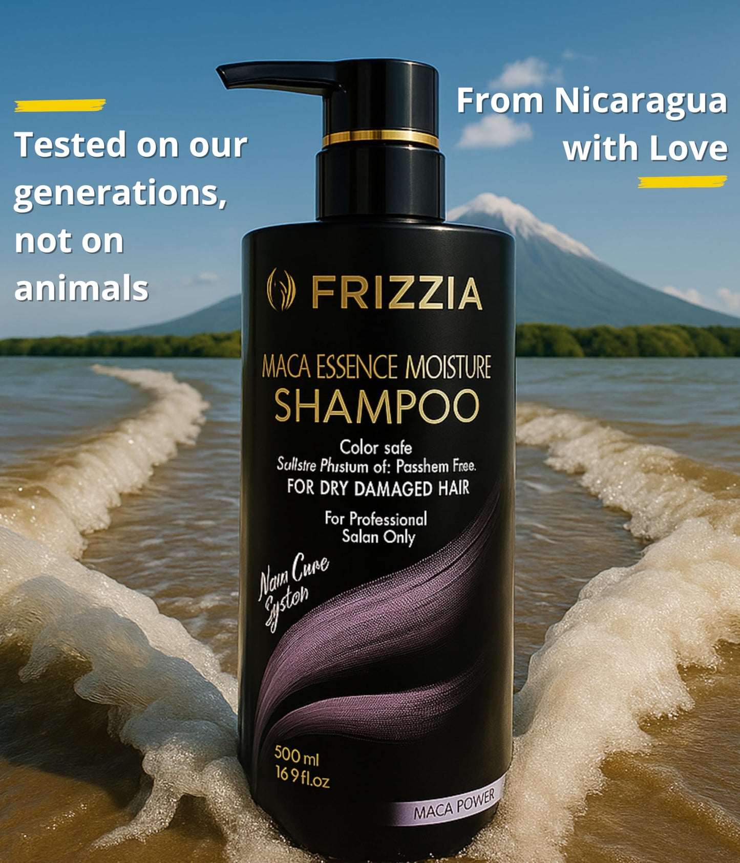 Frizzia PROFESSIONAL Shampoo with Maca, Argan and Vegetable Collagen | Repairs and Strengthens Damaged Hair | Opens Cuticles, Softens and Nourishes All Hair Types | 500ml