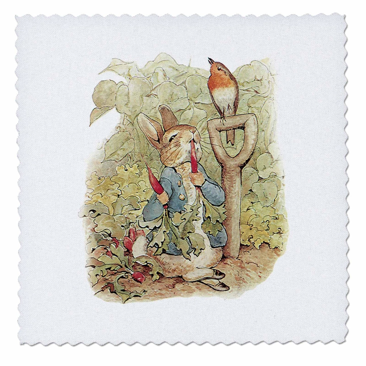 3dRose qs_110164_5 Peter Rabbit in The Garden-Vintage Art-Quilt Square, 14 by 14-Inch