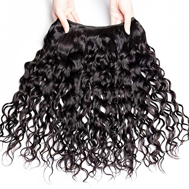 Czrleaty Human Hair Bundles with Closure, Water Wave Bundles with Closure Short Curly Wet and Wavy Bundles Human Hair with Closure (8/8/8/8/8+8)