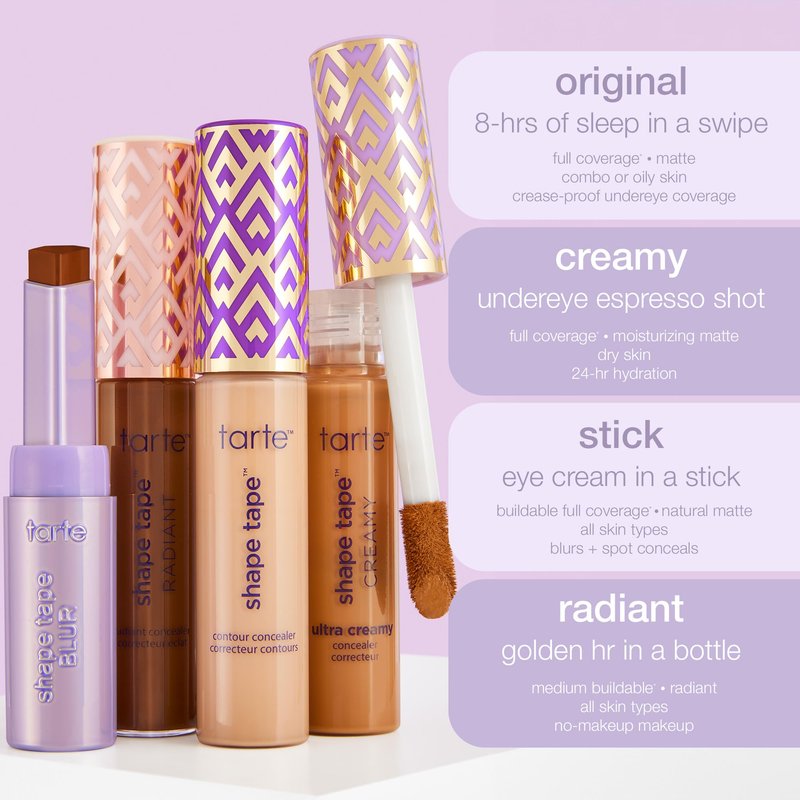 tarte shape tape concealer – Full-Coverage Creaseless Soft Matte Finish, Brightening Under-Eye & Face Makeup, 16hr Longwear, Vegan & Cruelty-Free, travel size, 47S tan-deep sand