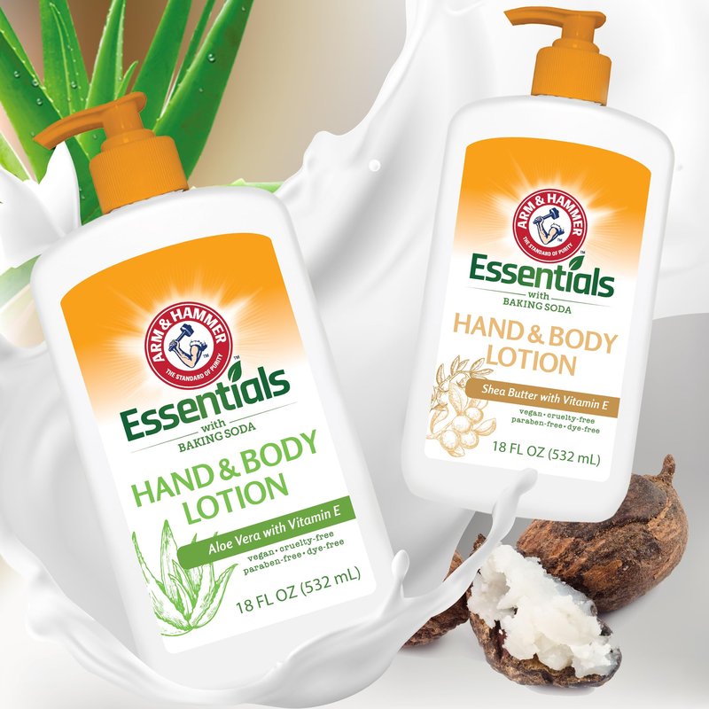 Arm and Hammer Essentials Hand & Body Lotion For Women and Men with Vitamin E 18oz Shea Butter Moisturizing Lotion for Dry Skin, Softness, and Hydration