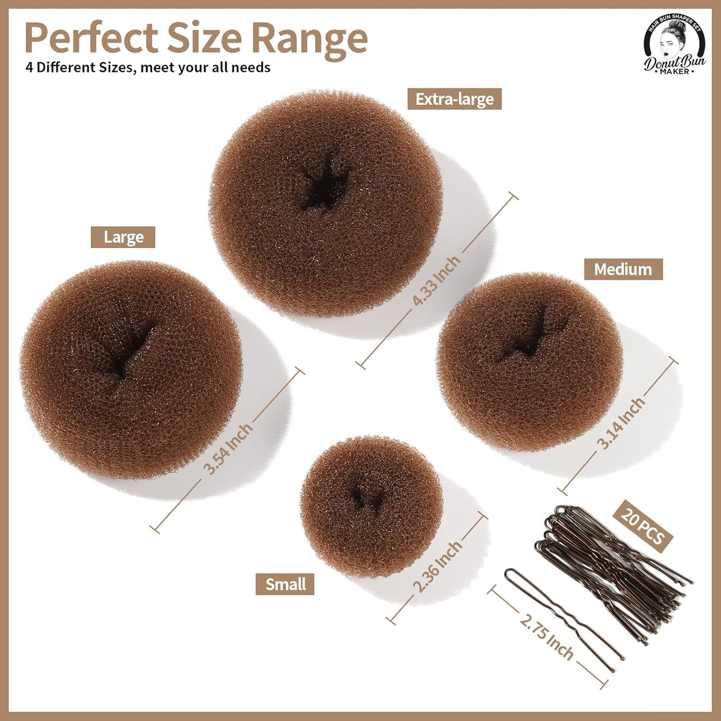 Teenitor Hair Donut, Hair Bun Maker, Black(Extra-large, Large, Medium and Small)