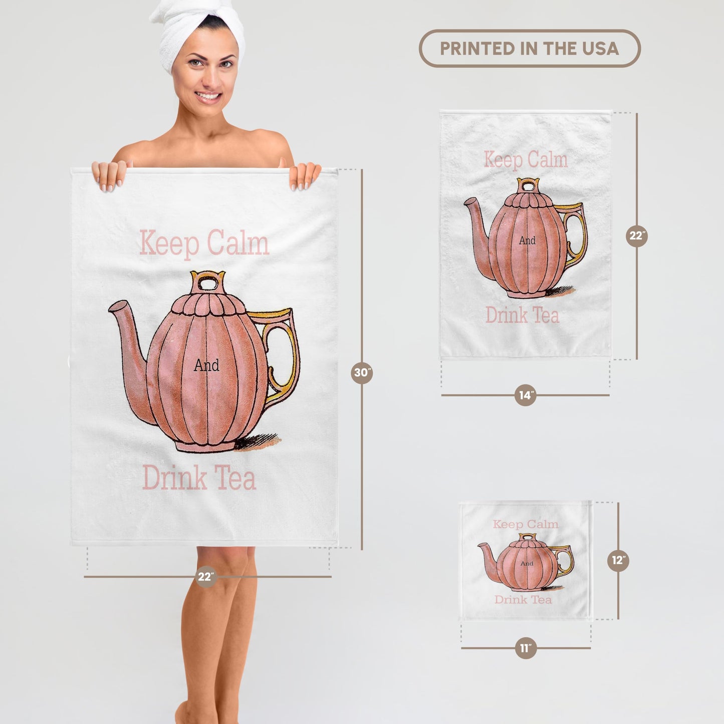 3D Rose TWL_238658_1 Image of Keep Calm & Drink Tea with Vintage Teapot Towel, 15" x 22"