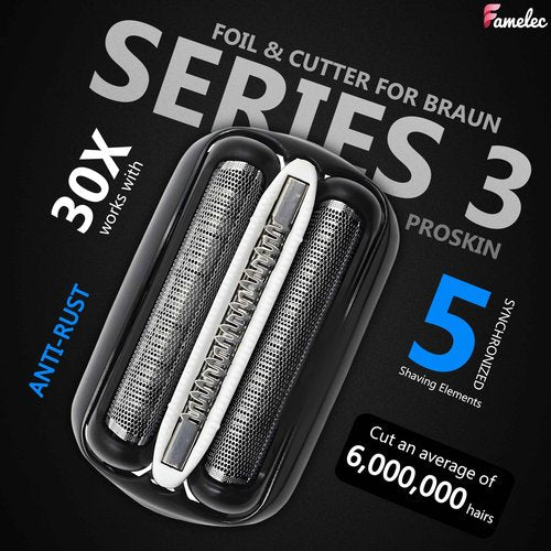 FAMELEC 3 Pcs Foil Shaver Head Compatible with 21B 32B 32S Braun S3 Replacement Head with Models 3000s 3010s 3040s 3050cc 3070cc 3080s 3090cc 310s...Electric Razor Head for Braun Series 3 Proskin