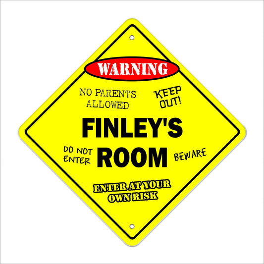 Finley's Room Sign Crossing Zone Xing | Indoor/Outdoor | 12" Tall Kids Bedroom Decor Door Children's Name boy Girl