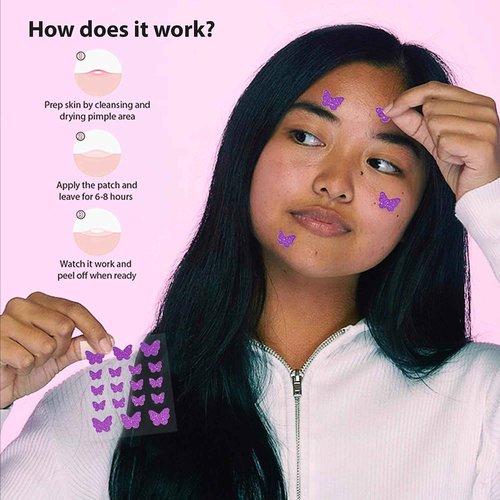 Frilliance Hydrocolloid Acne Pimple Patches for Zits and Blemishes 3 Pack Bundle, Pink Heart, Purple Butterfly & Clear Circle Spot Treatment Stickers for Face & Skin, Vegan and Cruelty Free
