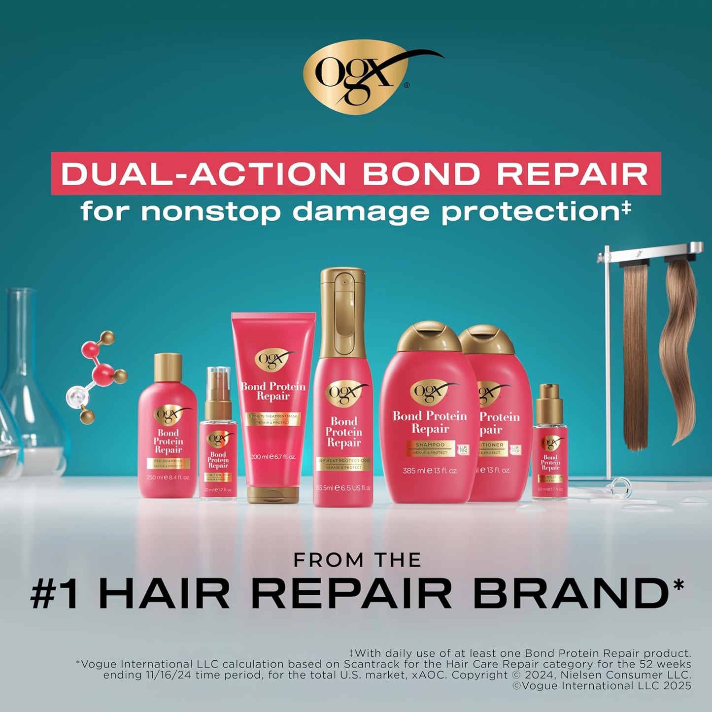OGX Repair & Protect Bond Protein Repair Conditioner, Lightweight Conditioner Targets Damaged Areas of Hair, Formulated without Parabens, Sulfate-Free Surfactants, 13 fl. oz