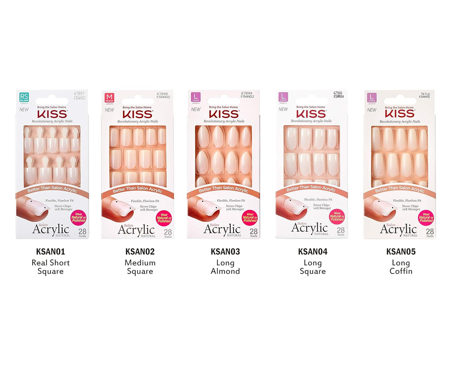 KISS Salon Acrylic Natural Press On Nails, Nail glue included, 'Rare', Nude, Short Size, Squoval Shape, Includes 28 Nails, 2g Glue, 1 Manicure Stick, 1 Mini File