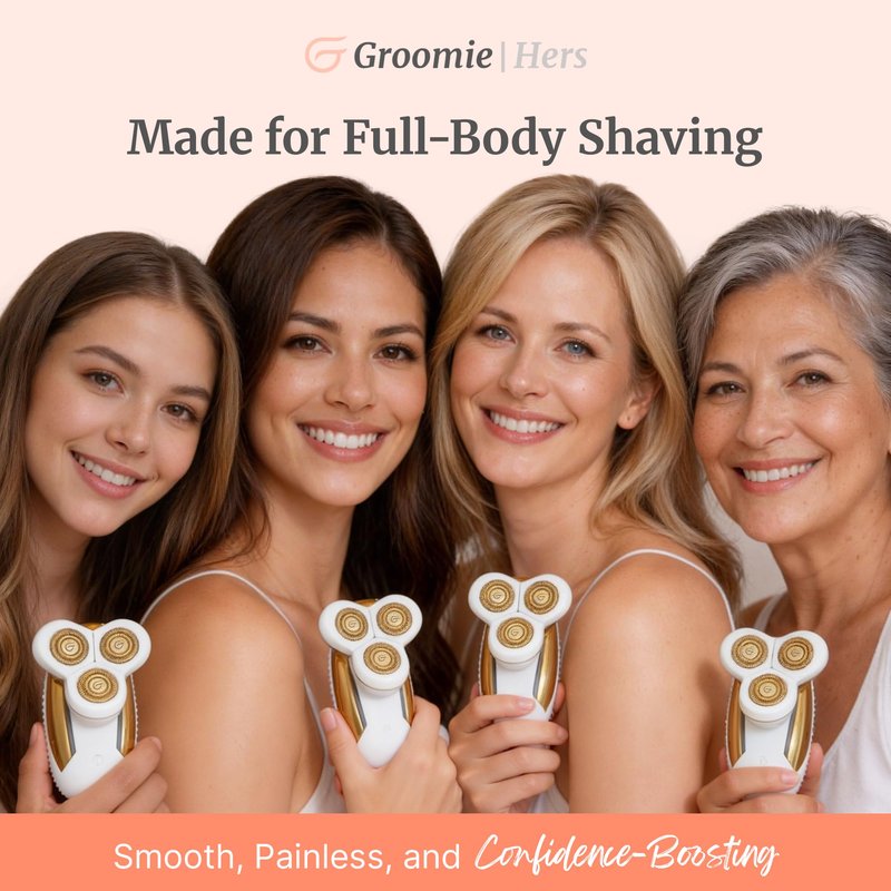 Groomie Hers LuxePro Electric Body Shaver for Women – Women's Rotary Shaver, Razors for Women Sensitive Skin, Wet/Dry Cordless Rechargeable Hair Remover for Legs, Head, Arms & Underarms