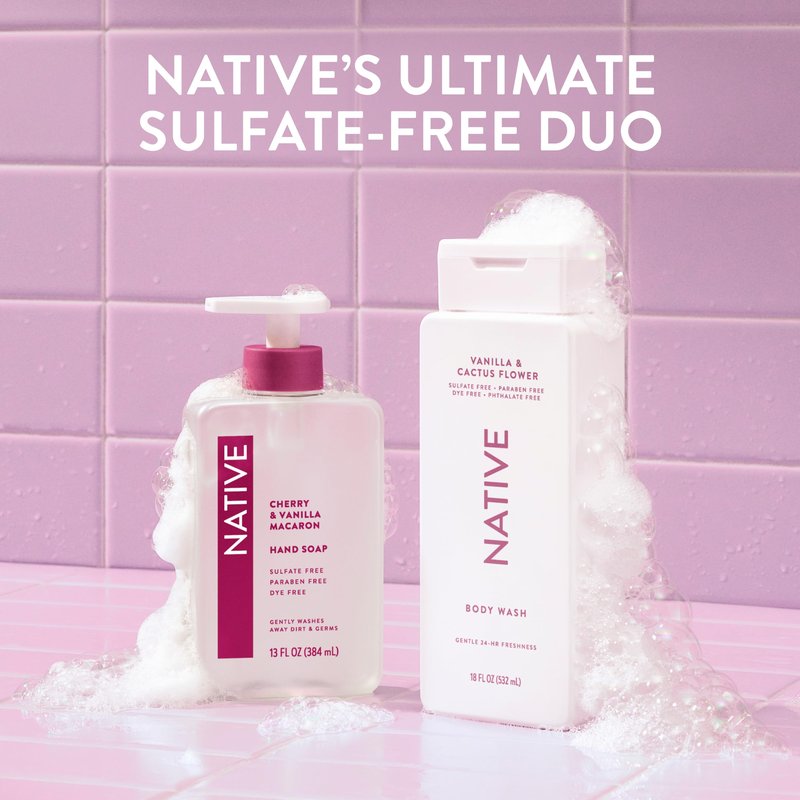 Native Body Wash for Women & Men, Vanilla & Cactus Flower, 36 oz Pump Bottle, Sulfate-Free & Gentle