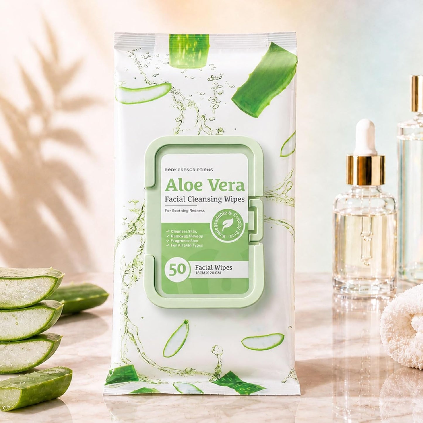Makeup Cleansing Wipes - Gentle Aloe Vera Face Wipes for All Skin Types | 50 Count Pack of 2