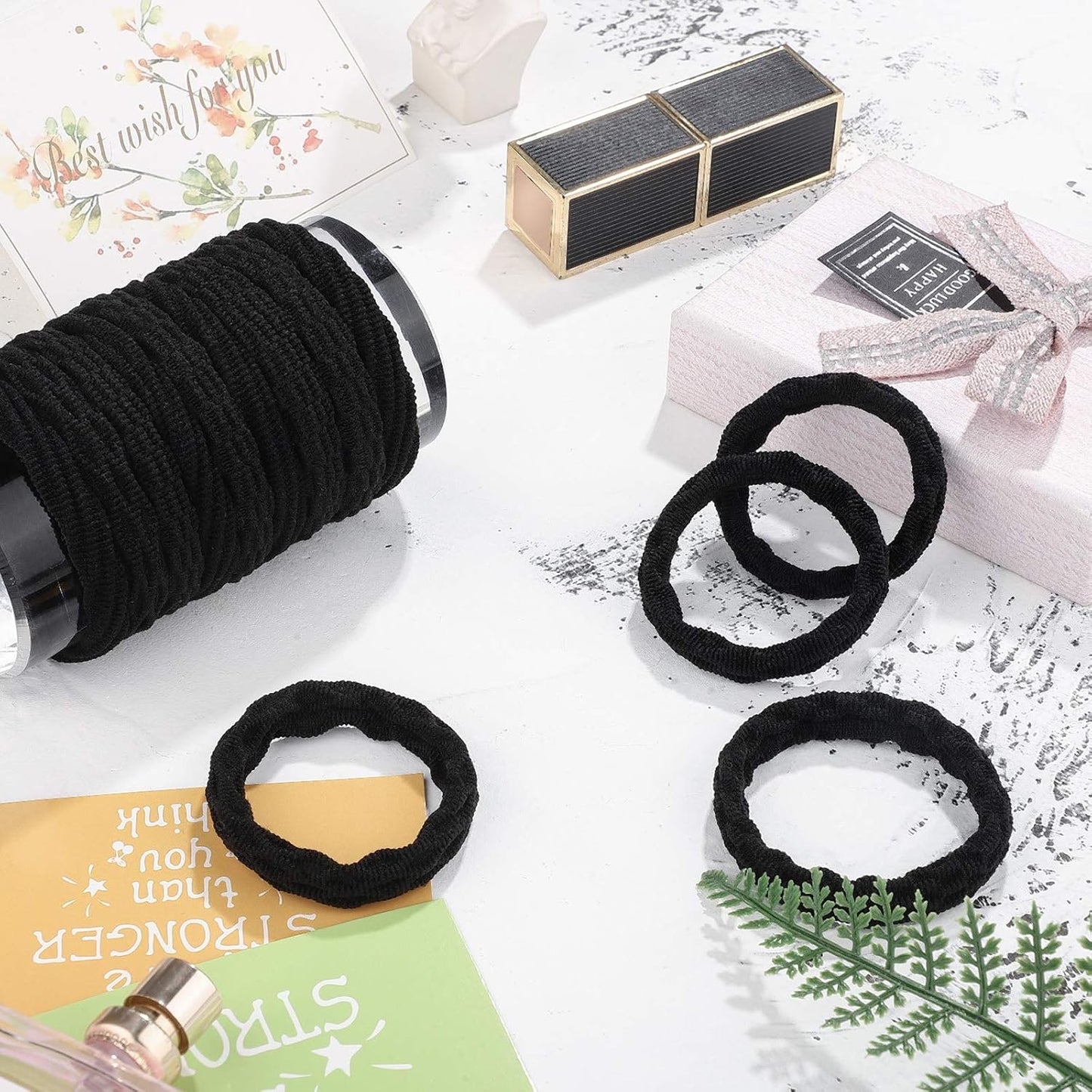 Seamless Hair Ties - 60 Cotton No-Crease Ponytail Holders for Thick Curly Hair