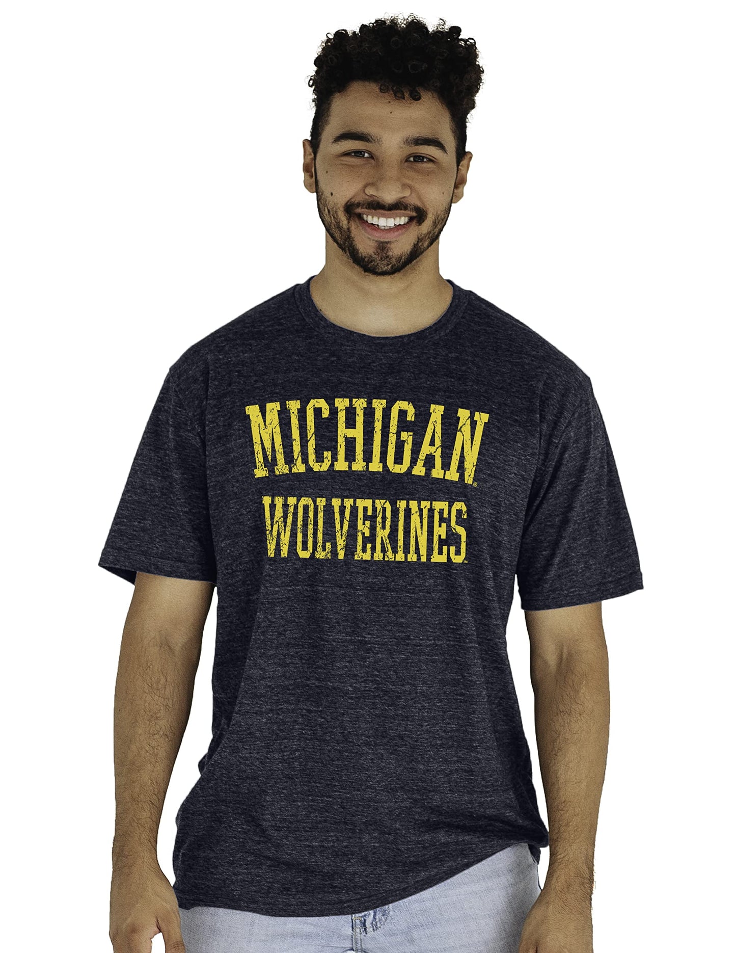 Blue 84 Men's Michigan Wolverines T Shirt Tri-Blend Team Color, Michigan Wolverines Navy, XX-Large