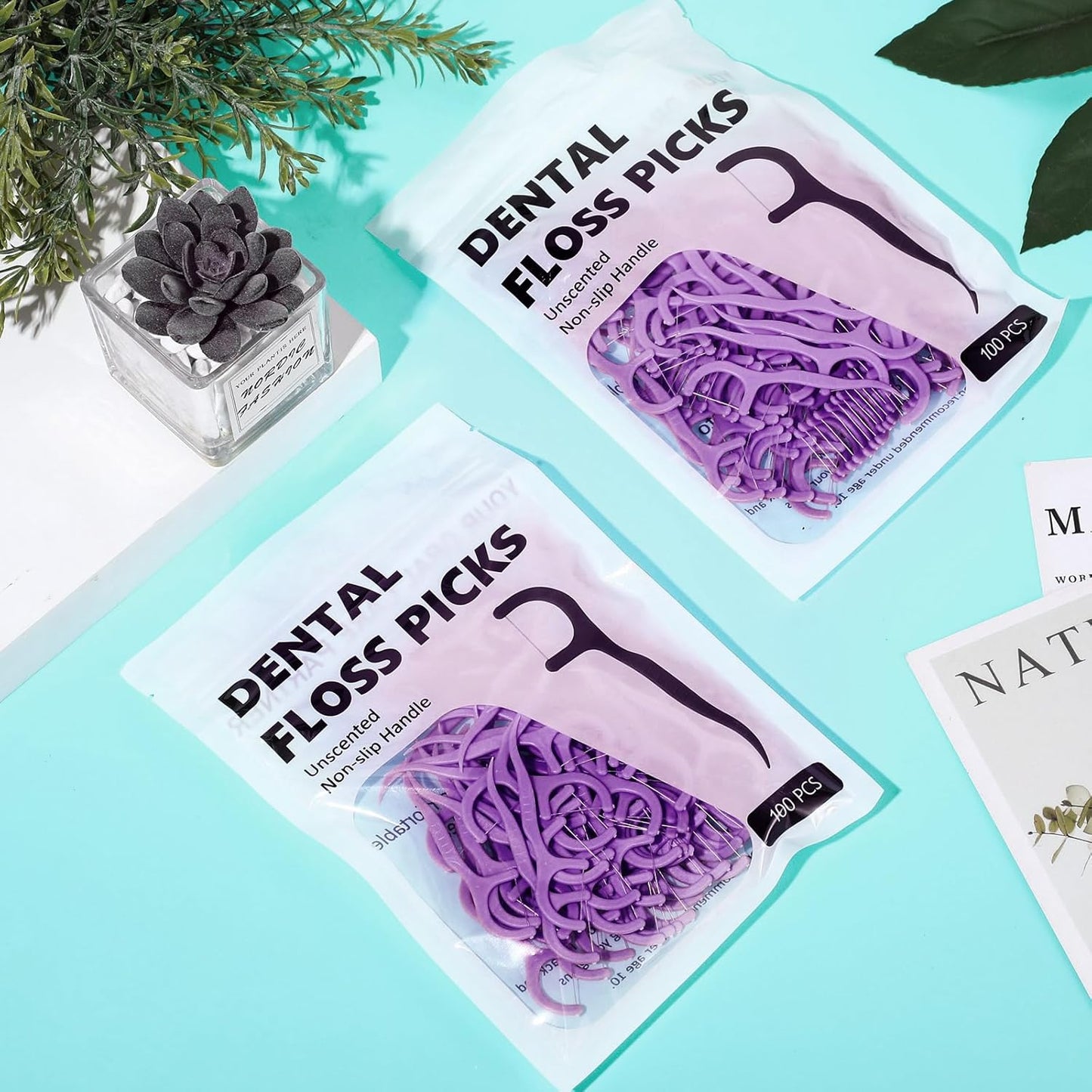 Baderke 200 Count Floss Picks Bulk Non Breakable Tooth Picks Flosser Dental Floss Sticks for Adults Teeth Cleaning Dental Flossers for Family Pack Travel(Light Green)