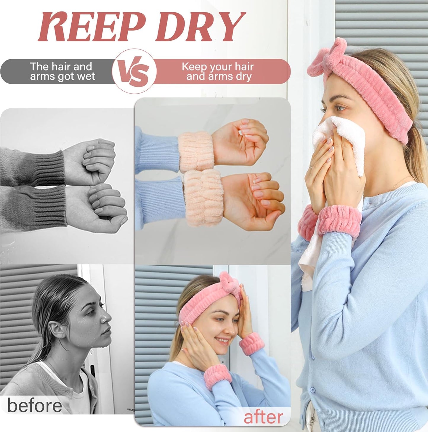 Crosize 8 Pcs Microfiber Wrist Bands for Washing Face, Women's Absorbent Face Washing Wristbands, Prevent Water from Spilling Down Your Arms