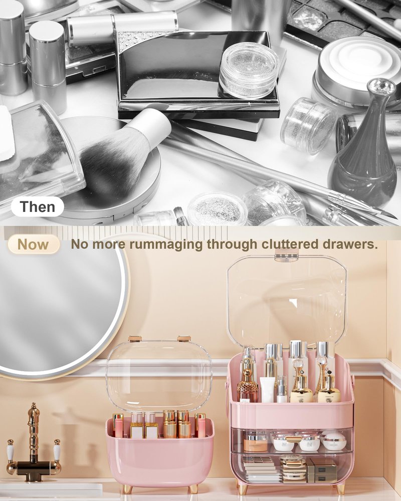 Anylady Lipstick Organizer For Vanity - Detachable Perfume Organizer (Thicken Upgraded), Lipstick Holder With Cover, Cosmetic Organizer (Pink)