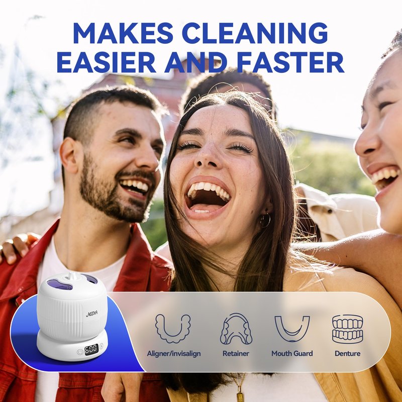 JEDIA Ultrasonic Retainer Cleaner – Detachable Denture Cleaner Machine with 4 Modes, 45kHz & Double Openable Windows Retainers Pod for Mouth Guard, Jewelry & Braces, 180ML Capacity – White