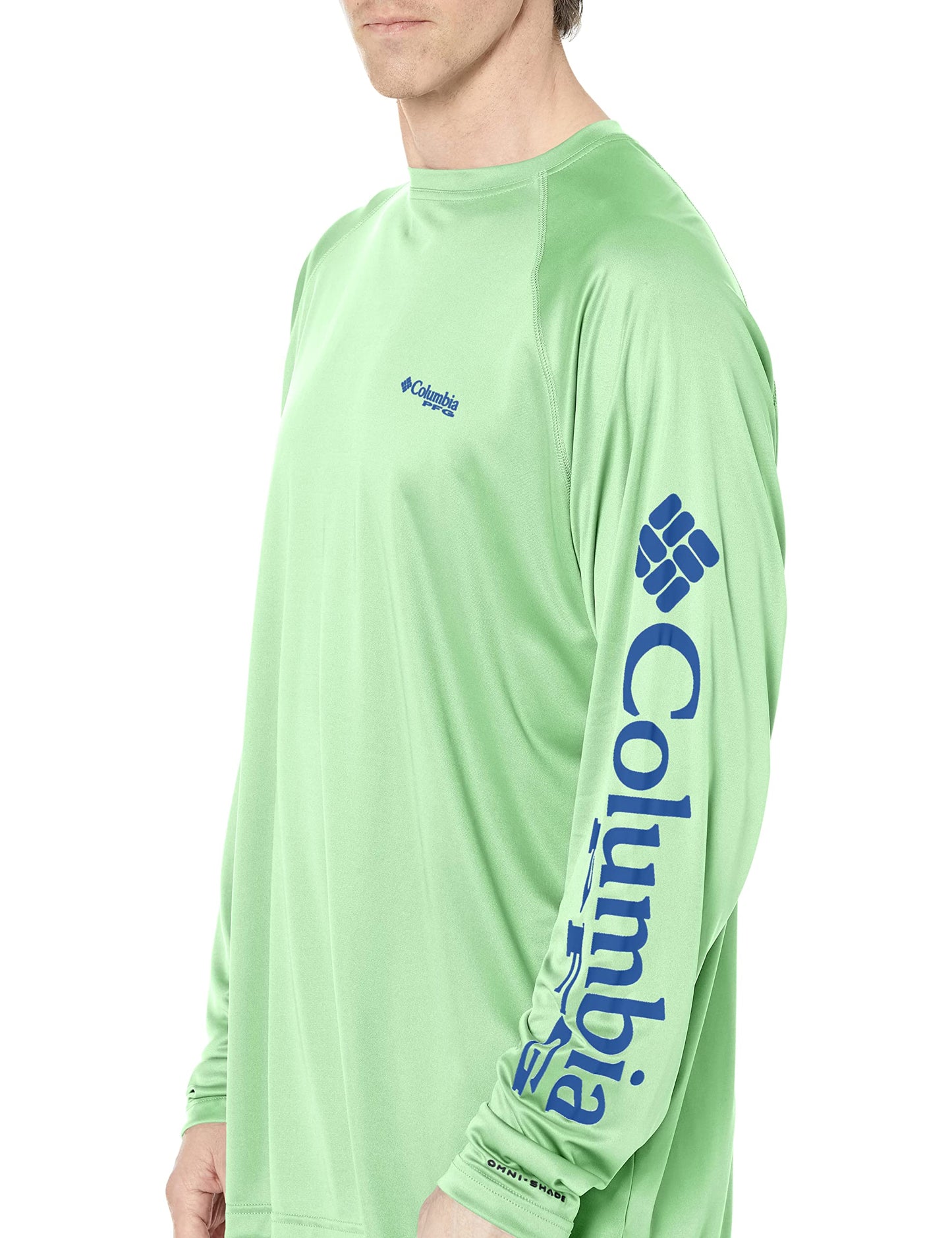 Columbia Men's Terminal Tackle Long Sleeve Fishing Shirt, Key West/Vivid Blue Logo, Small