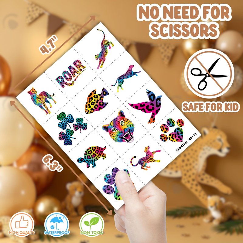 Cherisnowy 72 PCS Cheetah Party Favors 48PCS Tattoos Sticker and 24PCS Slap Bracelets Wristbands Perfect for Themed Birthday Baby Showers or Classroom Rewards Ideal Decor and Gifts for Girls and Boys