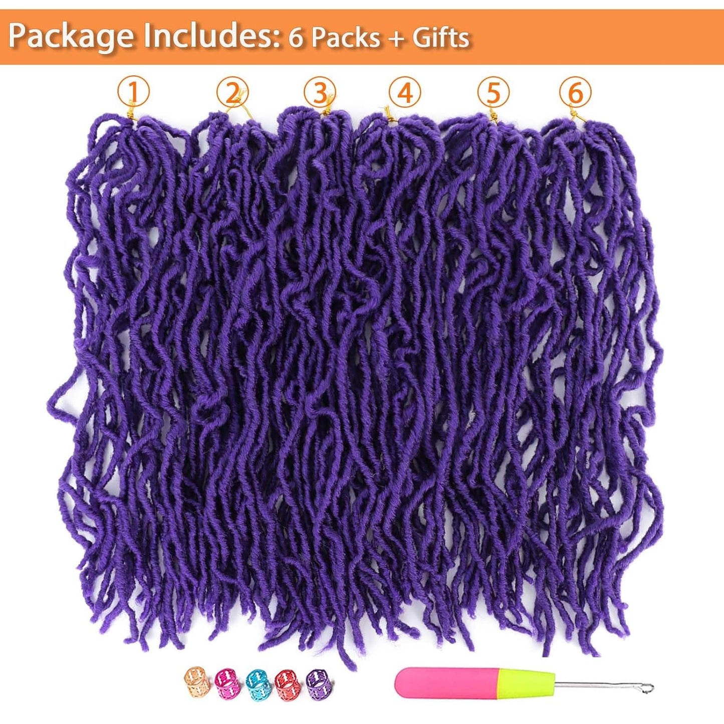 Purple Soft Locs Crochet Hair - 18 Inch Faux Locs Pre-Looped Knotless Braids for Natural Curly Styles