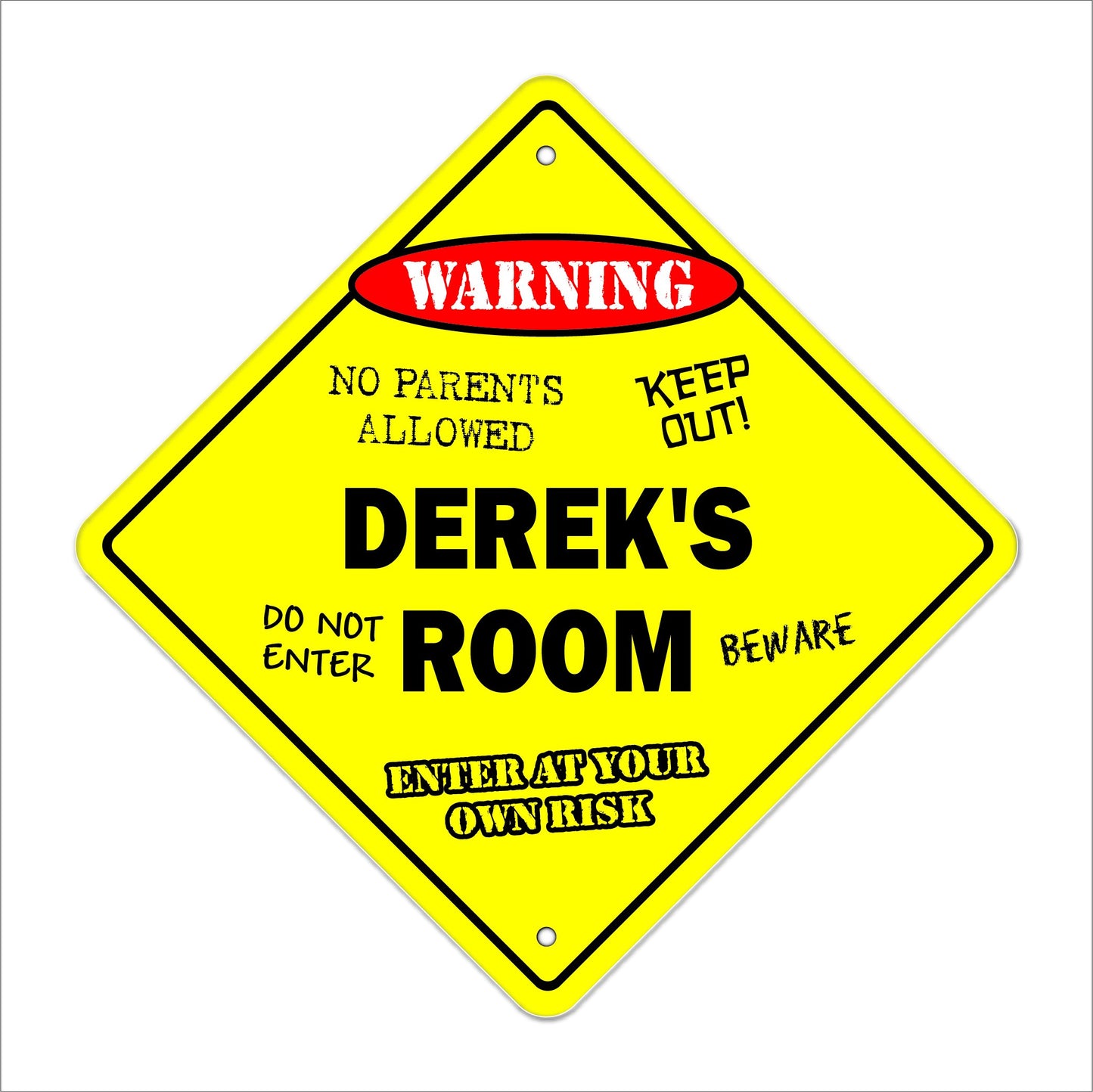Derek's Room Sign Crossing Zone Xing | Indoor/Outdoor | 12" Tall Kids Bedroom Decor Door Children's Name boy Girl