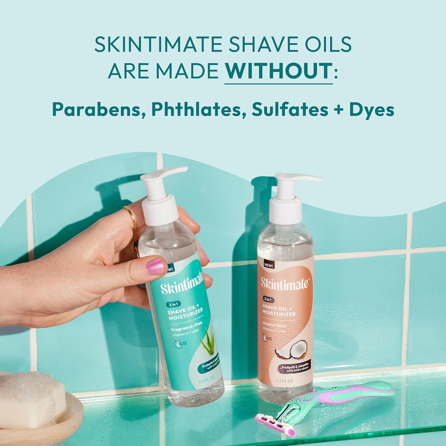 Skintimate 2-in-1 Shave Oil & Moisturizer, Coconut Bliss, 7.3oz | Shaving Oil, After Shave for Women Bikini Area Moisturizer with Vitamin E and Aloe, Shaving Cream Alternative, 7.3 fl oz