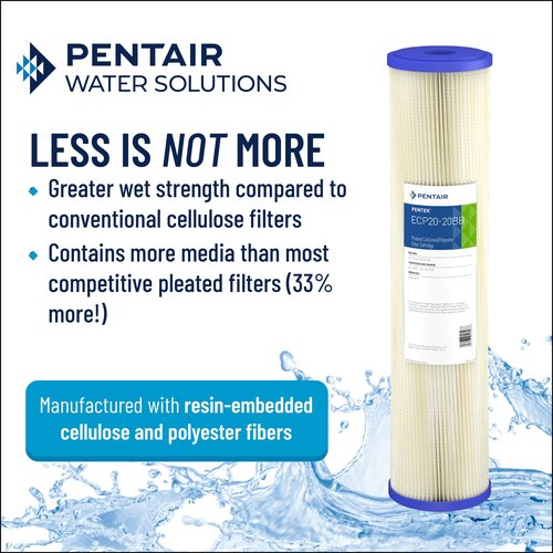 Pentair Pentek ECP50-10 Sediment Water Filter, 10-Inch, Under Sink Pleated Cellulose Polyester Replacement Cartridge, 10" x 2.5", Yellow End-Cap, 50 Micron