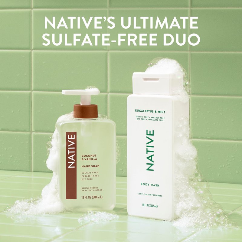 Native Body Wash for Women & Men, Eucalyptus & Mint, 36 oz Pump Bottle, Sulfate-Free & Gentle