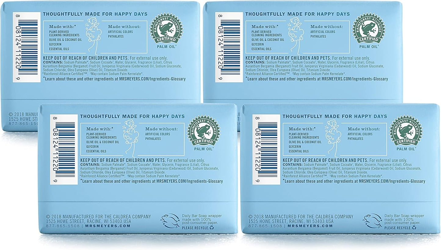MRS. MEYER'S CLEAN DAY Bar Soap, Use as Body Wash or Hand Soap, Made with Essential Oils, Rain Water, 5.3 oz, 1 Bar