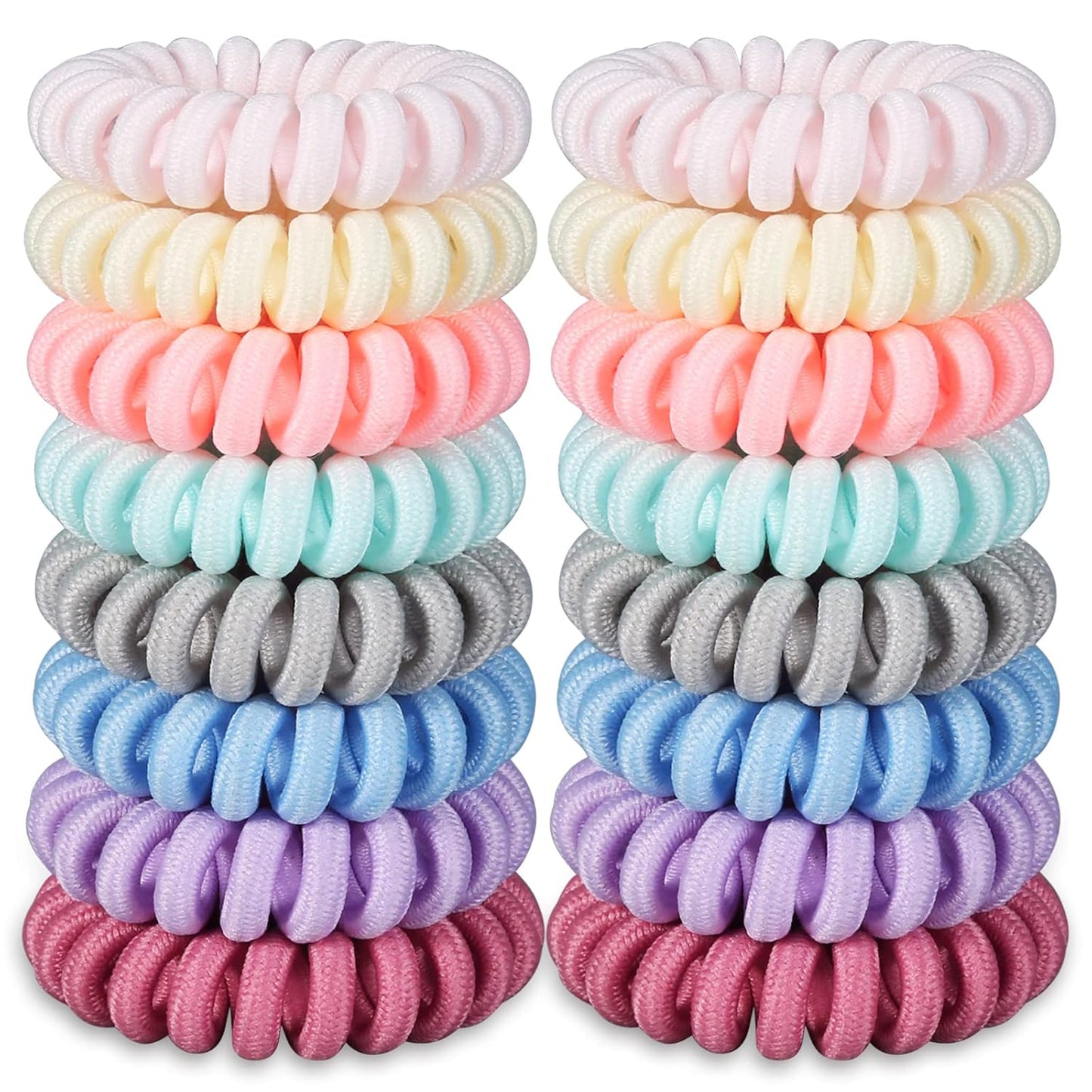 Hair Ties, 17 Pack Spiral Coils for Thick and Thin Hair - No Crease Ponytail Holders for Women and Children