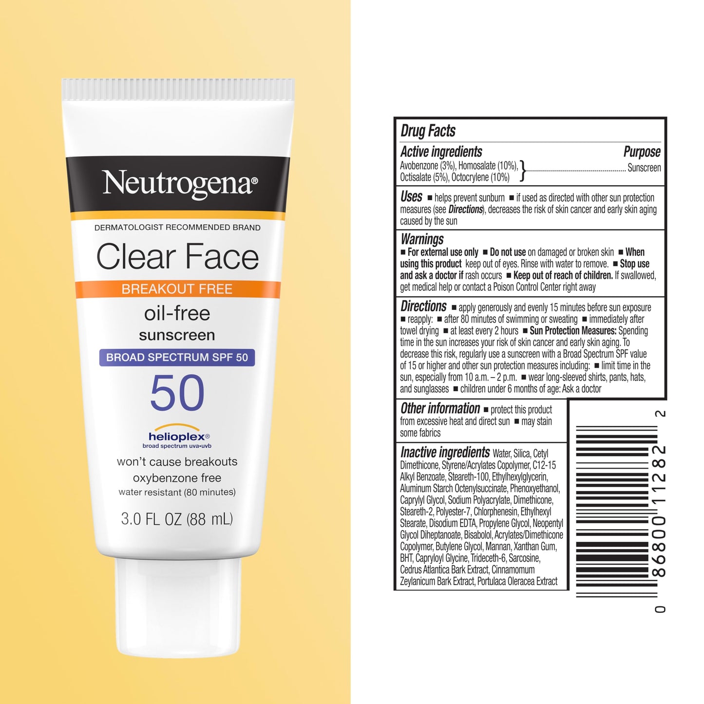Neutrogena Clear Face Sunscreen Lotion SPF 50 for Acne-Prone Skin Broad Spectrum UVA UVB Protection Oil-Free No-Fragrance No-Oxybenzone Water-Resistant Daily Face Moisturizer, 3 fl oz