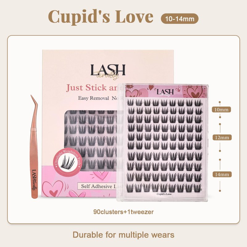 Lashterally Self Adhesive Glue Free Easy Removal Lash Clusters Kit Manga Eyes Style DIY Upgrade D Curl Eyelash Extensions False Eyelashes Cupid's Love 10-14mm 90clusters