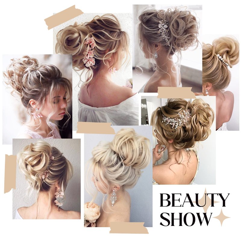 HMD 5 Pieces Messy Hair Bun Hairpiece Tousled Updo for Women Hair Extension Ponytail Scrunchies with Elastic Rubber Band Long Updo Messy Hairpiece Hair Accessories Set for Women(18TH85)