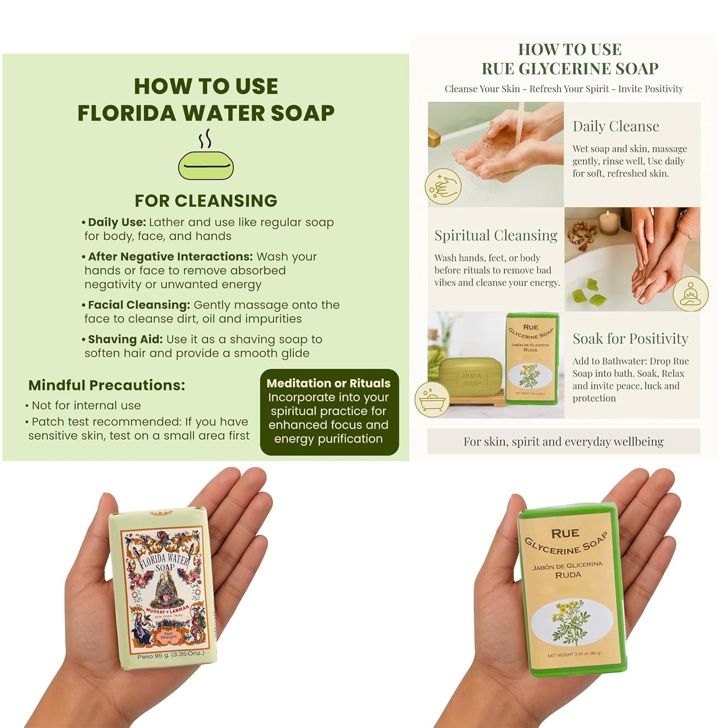 Murray & Lanman Florida Water Cologne 7.5 oz Bundle | Rue Glycerine Soap 3.35 oz (3 Items)