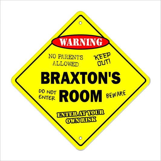Braxton's Room Sign Crossing Zone Xing | Indoor/Outdoor | 12" Tall Kids Bedroom Decor Door Children's Name boy Girl