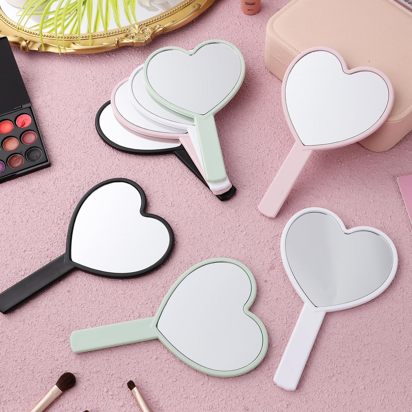 Healeved Heart-Shaped Mirror Set of 12 - Portable Handheld Mirrors for Makeup Cute Heart Design Compact Cosmetic Hand Mirror Ideal for Travel and Daily Use