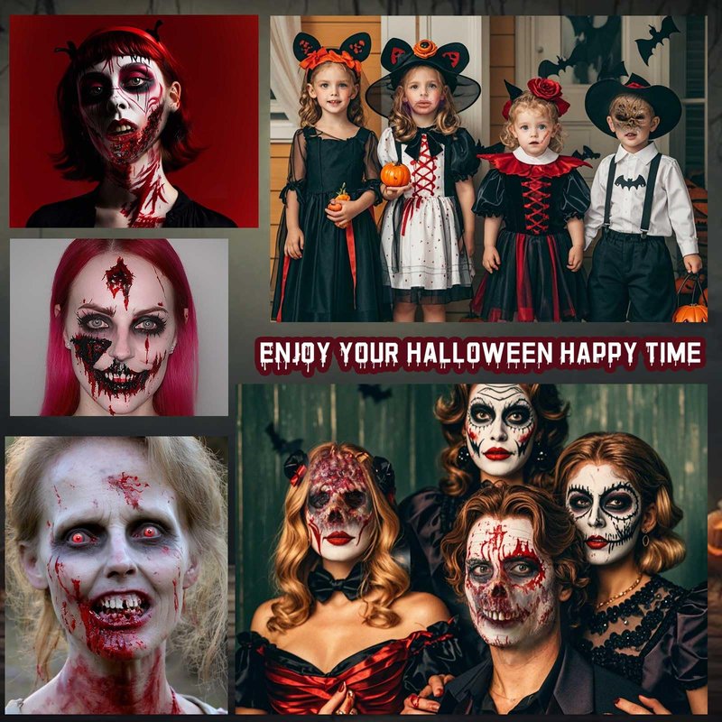 Halloween Liquid Latex Special Effects SFX Makeup Kit - 8 Colors Bruise Face Body Paint Palette,Liquid Latex+Scar Wax+Spatula Tool+Fake Blood Spray+Coagulated Blood With Sponges for Halloween Cosplay