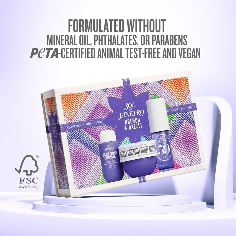 Delicia Drench Vanilla Moisturizing Body Routine Gift Set for Women - Body Butter, Shower Oil & Perfume Mist