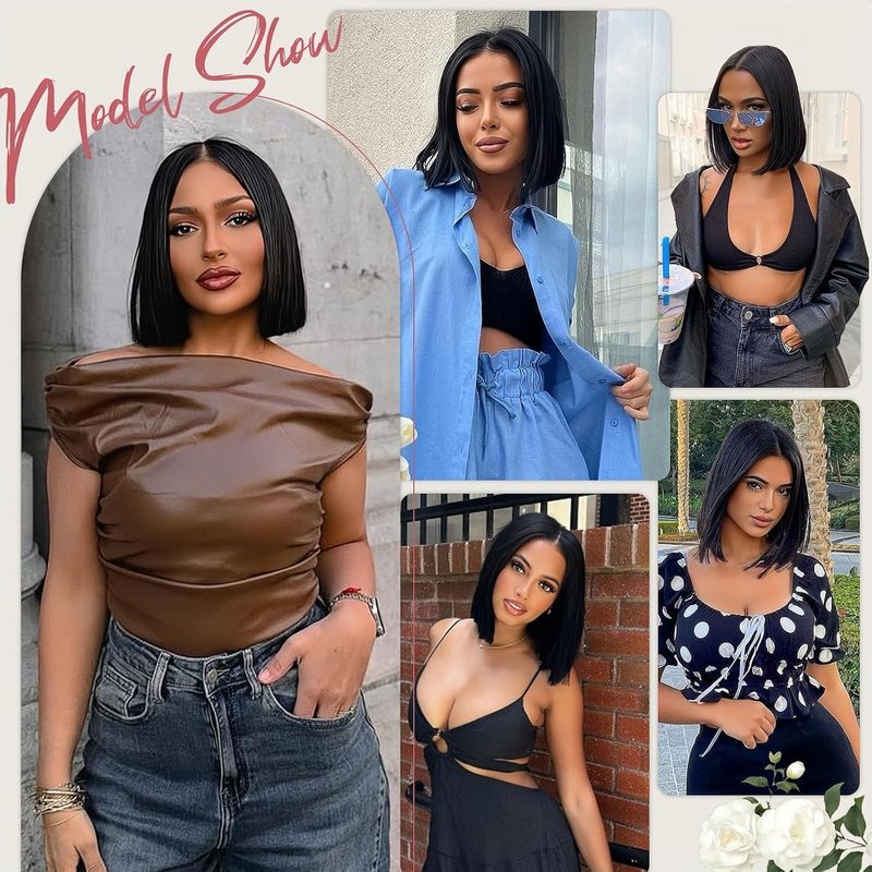 Selina Hair Straight Bob Wigs Human Hair 4x4 Lace Front Wigs Human Hair with Baby Hair 200% Density Brazilian Virgin Hair Natural Black Color 10 Inch