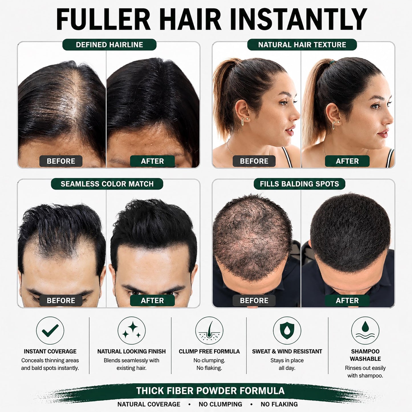 THICK FIBER Hair Fibers for Women & Men with Thinning Hair, (Dark Brown), 28g, Hair Loss Concealer, Covers Bald Spots, Hairline & Sparse Areas, Natural Fuller Looking Hair