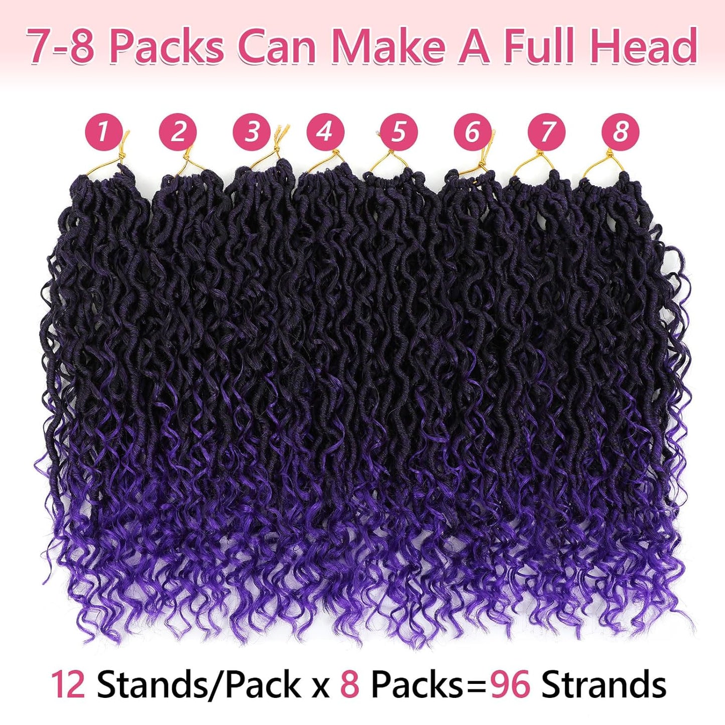 Boho Faux Locs Crochet Hair - 24 Inch Soft Locs with Curly Ends | Pre-Looped Goddess Locs for Black Women - 1B/Purple