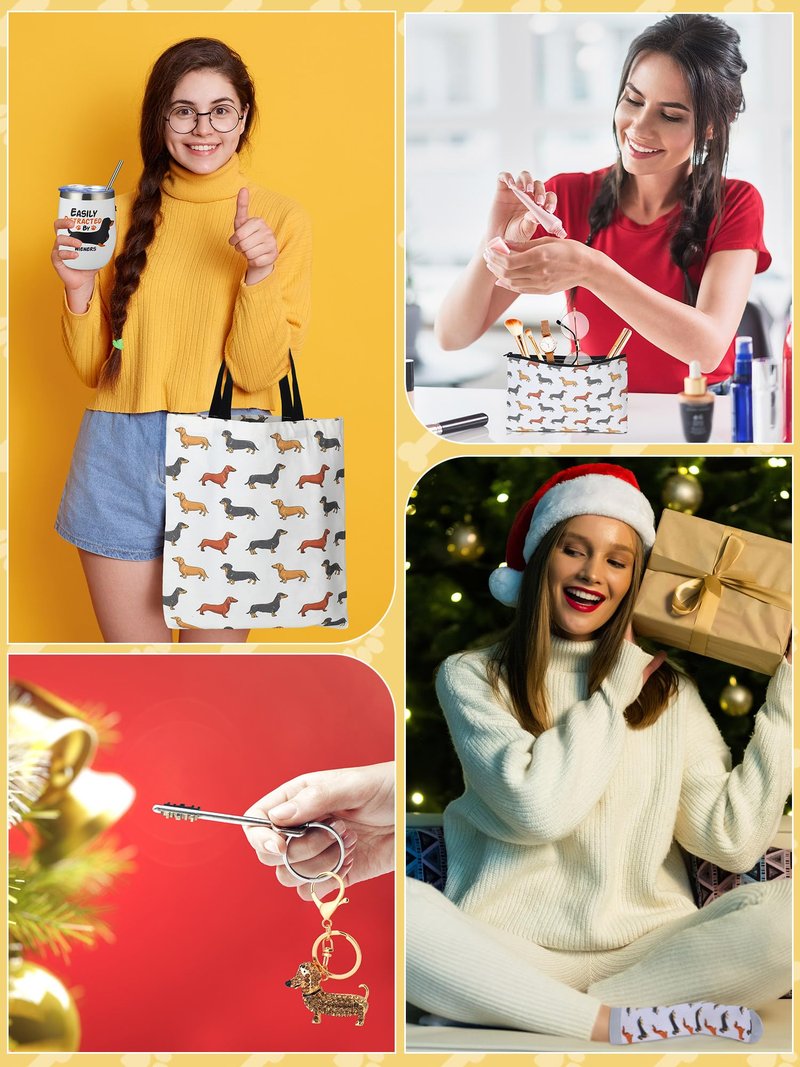 Abbylike Dachshund Mother's Gift for Women Wiener Dog Tote Bag Cosmetic Bag Cup Keychain and Socks for Mom Dachshund Dog Lover
