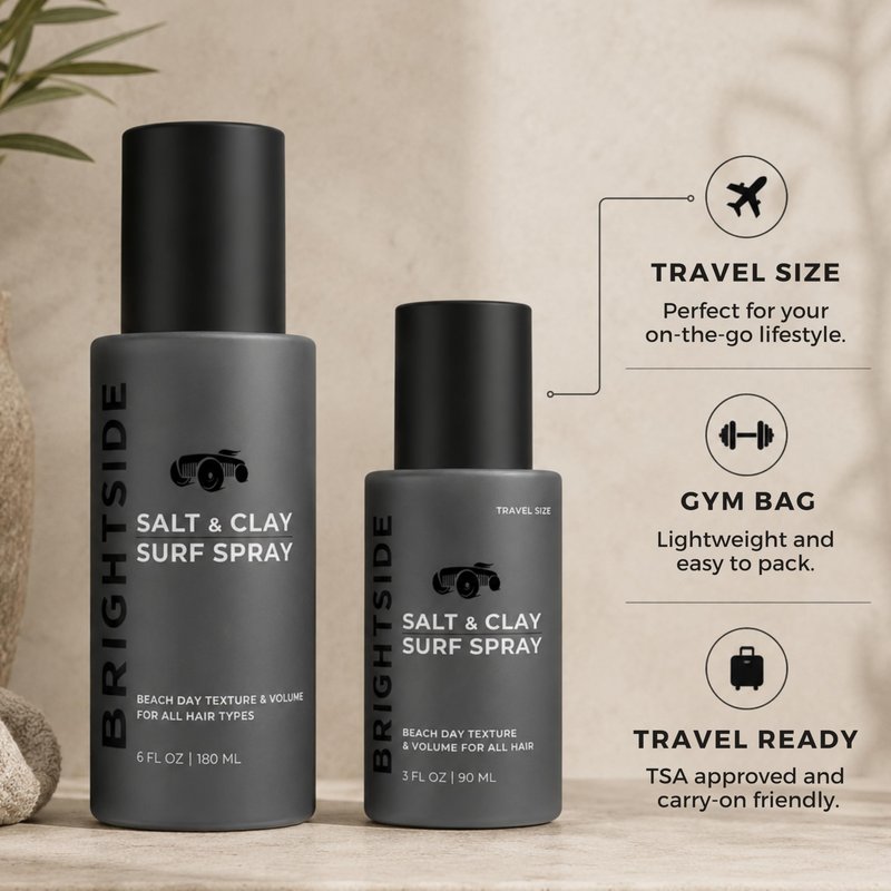 BRIGHTSIDE Salt & Clay Surf Spray - Instant Volume & Texture for Thicker Looking Hair - Natural Sea Salt Spray for Men & Women - Hydrate & Hold for All Hair - Alcohol-Free, Clean ingredients - 6oz